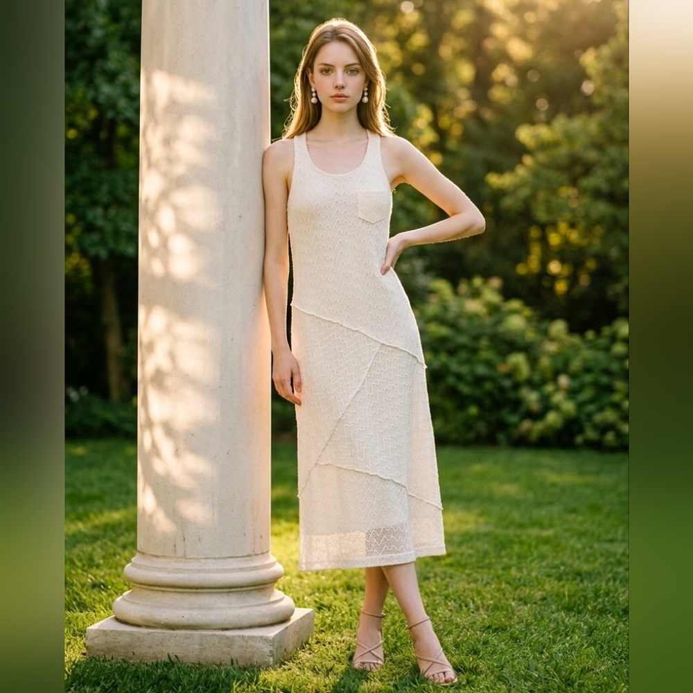 Zunie Girls 16 Ivory Chevron Lace Midi Dress Tiered Boho Crochet Look Sleeveless